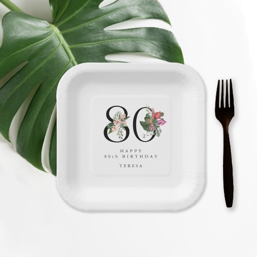 Assiettes En Carton 80th Birthday Simple Elegant Tropical Invitation