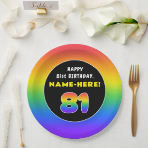 Assiettes En Carton 81e anniversaire : Arc-en-ciel coloré # 81, Nom pe