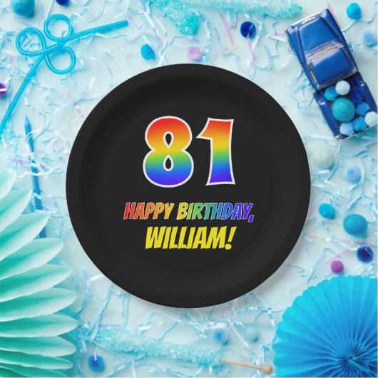 Assiettes En Carton 81e anniversaire : Bold, amusant, simple, arc-en-c (Fête)