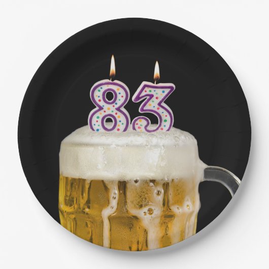 Assiettes En Carton 83e anniversaire Bière sur plaque de papier noir (Devant)