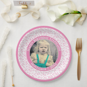 Assiettes En Carton 85 Votre photo Numéro Aléatoire Motif Rose/Blanc