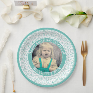 Assiettes En Carton 85 Votre photo Numéro Aléatoire Motif Turquoise/Bl