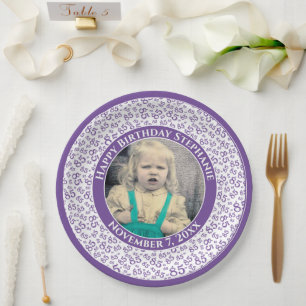 Assiettes En Carton 85 Votre photo Numéro Aléatoire Motif Violet/Blanc