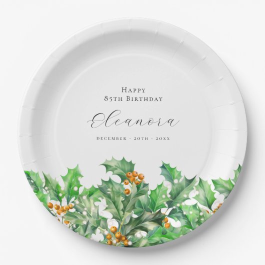 Assiettes En Carton 85e anniversaire Décembre Fleur de naissance Holly (Devant)
