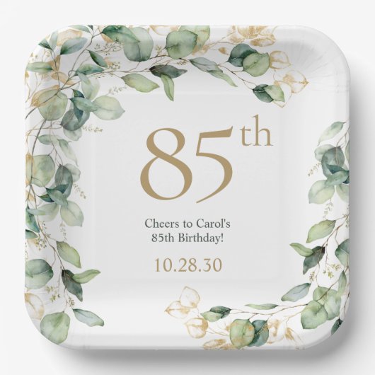 Assiettes En Carton 85e anniversaire Eucalyptus (Recto)