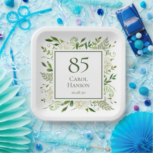 Assiettes En Carton 85e anniversaire Hydrangeas blanches (Fête)