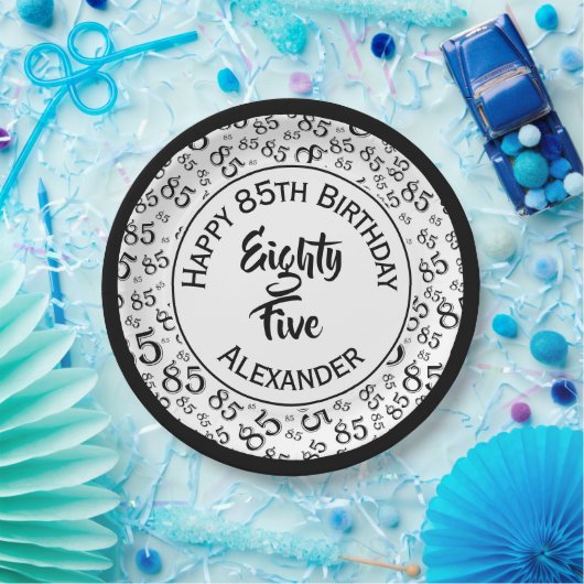 Assiettes En Carton 85e anniversaire Random Number Motif noir/blanc (Fête)