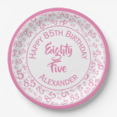 Assiettes En Carton 85e anniversaire Random Number Motif rose/blanc (Devant)