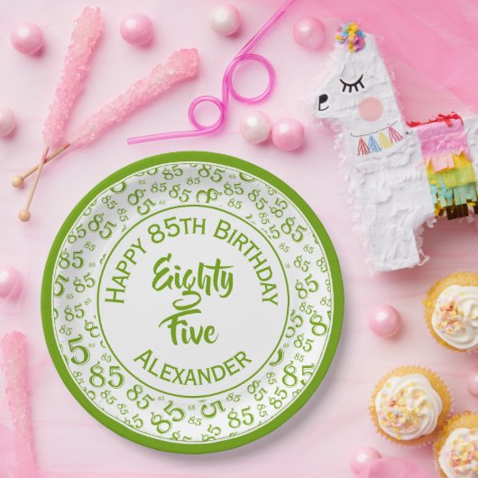 Assiettes En Carton 85e anniversaire Random Number Motif Vert/Blanc (Fête)