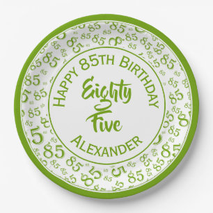 Assiettes En Carton 85e anniversaire Random Number Motif Vert/Blanc