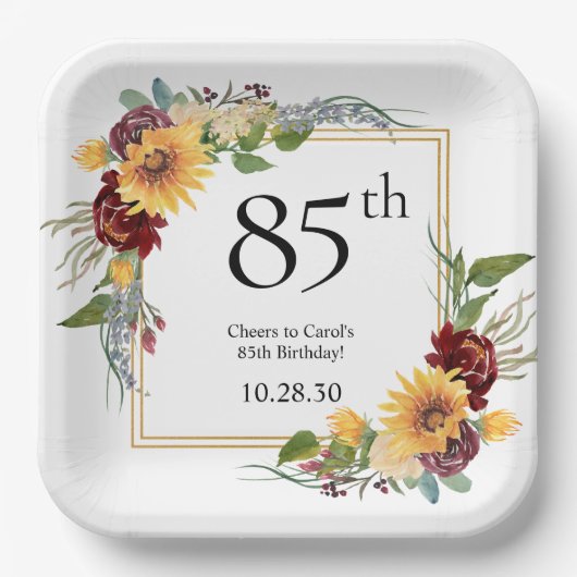 Assiettes En Carton 85e anniversaire Tournesols (Recto)