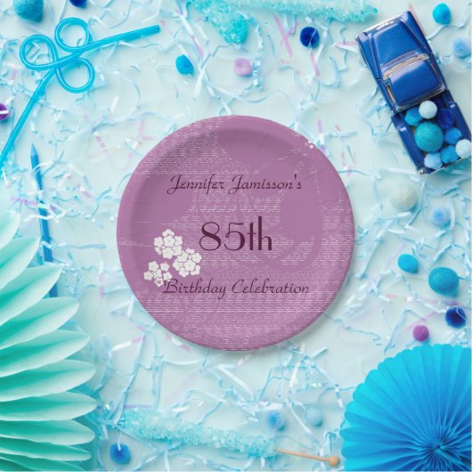 Assiettes En Carton 85th fête d'anniversaire florale pourpre (Fête)