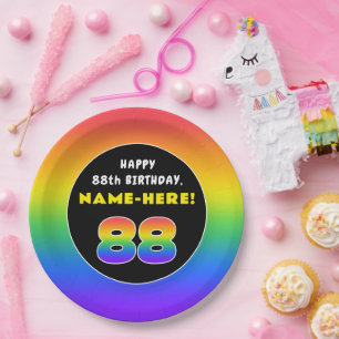 Assiettes En Carton 88e anniversaire : Arc-en-ciel coloré # 88, Nom pe