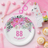 Assiettes En Carton 88e anniversaire rose floral (Fête)
