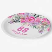 Assiettes En Carton 88e anniversaire rose floral (Angle)