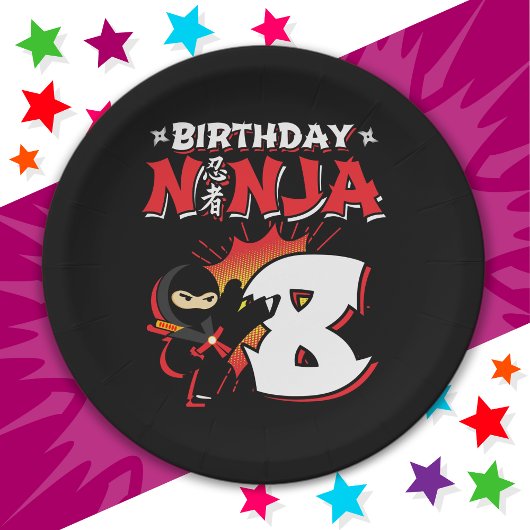 Assiettes En Carton 8 ans Vieux style de bande dessinée Ninja 8e anniv