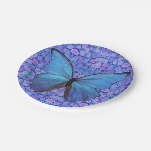 Assiettes En Carton 8 Plaques de papier Papillon bleu/Hydrangée (Angle)