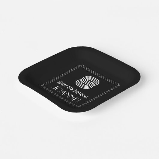 Assiettes En Carton 8e anniversaire — Art Déco Inspiré Look "8" + Nom (Angulaire)