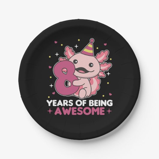 Assiettes En Carton 8e anniversaire Axolotl Huit ans douces Axolotls (Devant)