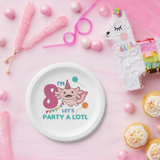 Assiettes En Carton 8e anniversaire Axolotl Huit ans douces Axolotls (Fête)