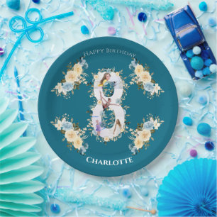 Assiettes En Carton 8e anniversaire Photo Collage Fleur bleu jaune Tur