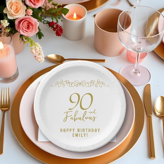 Assiettes En Carton 90 et fabuleux ornement d'or 90e anniversaire