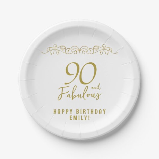 Assiettes En Carton 90 et fabuleux ornement d'or 90e anniversaire (Devant)