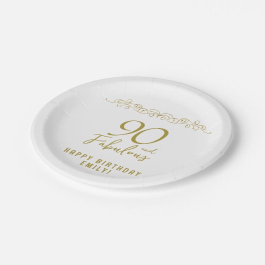 Assiettes En Carton 90 et fabuleux ornement d'or 90e anniversaire (Angle)