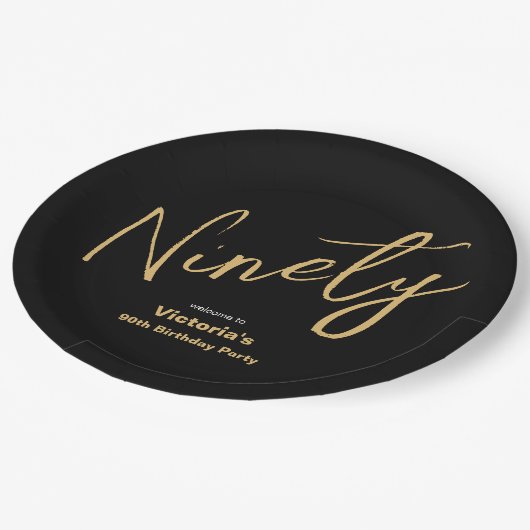 Assiettes En Carton 90e anniversaire Black Gold Modern Typographie per (Angle)