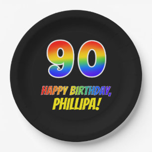 Assiettes En Carton 90e anniversaire : Bold, amusant, simple, arc-en-c