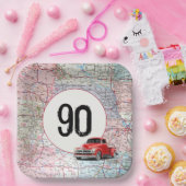 Assiettes En Carton 90e anniversaire Camion rouge Retro sur la carte r (Fête)