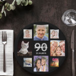 Assiettes En Carton 90e anniversaire fête photo collage femme noir<br><div class="desc">Une plaque en papier pour une fête du 90e anniversaire pour une jeune femme célébrant sa vie avec un collage de 8 de vos propres photos. Modèles de 90 ans et une date. Date de naissance ou date de la fête. Lettres blanches et grises. Arrière - plan noir.</div>