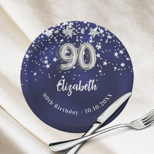 Assiettes En Carton 90e anniversaire marine bleu argent étoiles