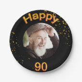 Assiettes En Carton 90e anniversaire photo ballons d'or noir (Devant)