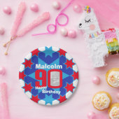 Assiettes En Carton 90e anniversaire photo nom étoile bleue plaque pap (Fête)