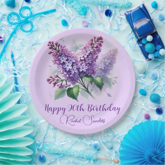Assiettes En Carton 90e anniversaire Purple Lilac Fleurs Printemps (Fête)