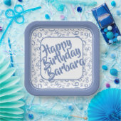 Assiettes En Carton 90e anniversaire Random Number Motif Bleu blanc (Fête)