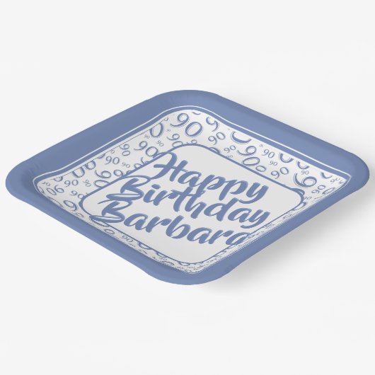 Assiettes En Carton 90e anniversaire Random Number Motif Bleu blanc (Angulaire)