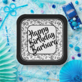 Assiettes En Carton 90e anniversaire Random Number Motif noir blanc (Fête)