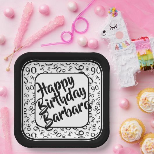 Assiettes En Carton 90e anniversaire Random Number Motif noir blanc (Fête)