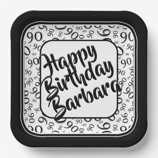 Assiettes En Carton 90e anniversaire Random Number Motif noir blanc (Recto)
