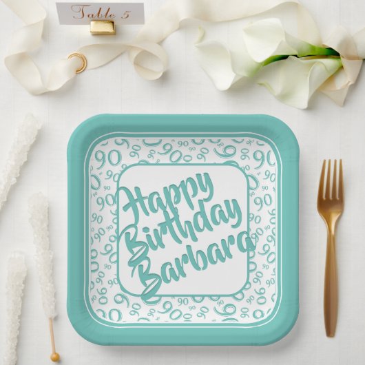 Assiettes En Carton 90e anniversaire Random Number Motif Turquoise Bla (Mariage)