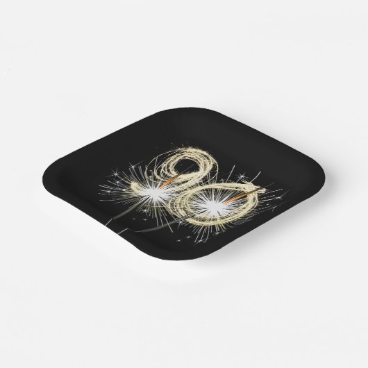 Assiettes En Carton 90e anniversaire Sparklers de fête sur noir (Angulaire)