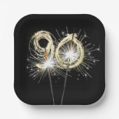 Assiettes En Carton 90e anniversaire Sparklers de fête sur noir (Recto)