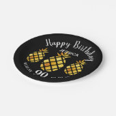 Assiettes En Carton 90e fête d'anniversaire noir ananas nom (Angle)