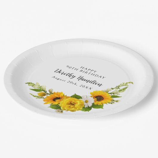 Assiettes En Carton 90e fête d'anniversaire Sunflower Daisy Custom (Angle)