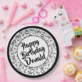 Assiettes En Carton 90e Motif de numéro aléatoire noir/blanc (Fête)