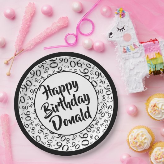 Assiettes En Carton 90e Motif de numéro aléatoire noir/blanc (Fête)