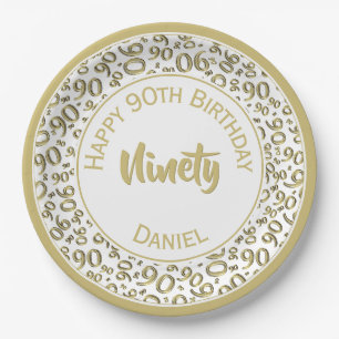 Assiettes En Carton 90e Motif de numéro aléatoire or/blanc