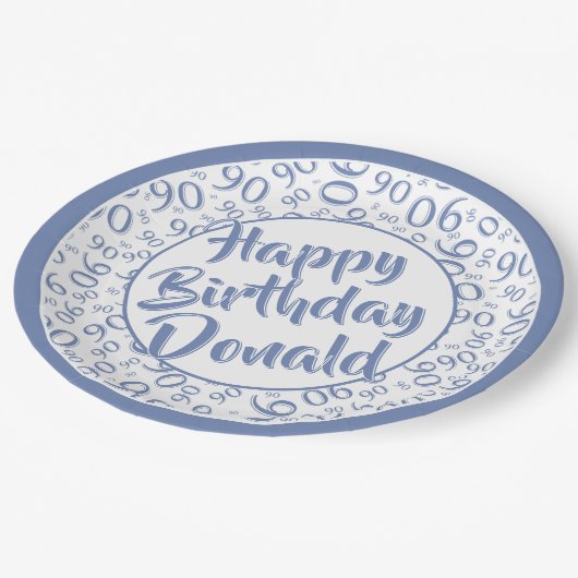 Assiettes En Carton 90e Motif du numéro aléatoire bleu/blanc (Angle)